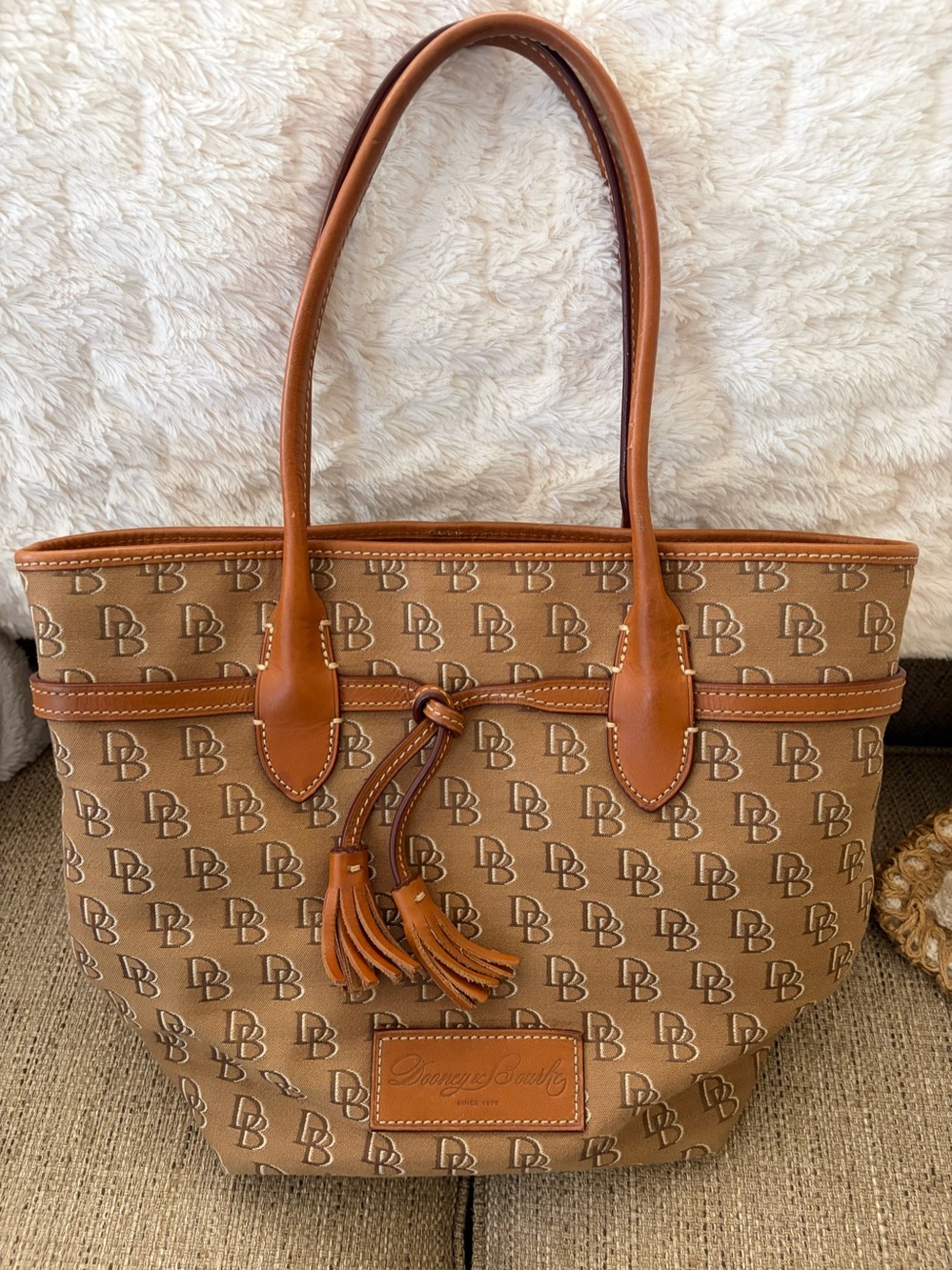 Dooney & Bourke Brown DB Monogram Tote with Tassel